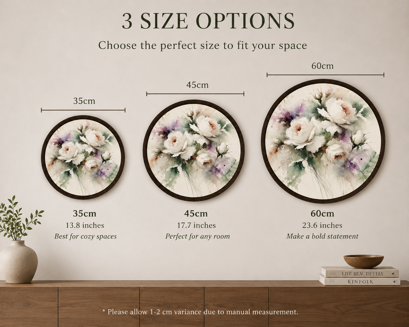 Round Floral LED Wall Art Light – Botanical Flower Wall Decor with Wooden Frame