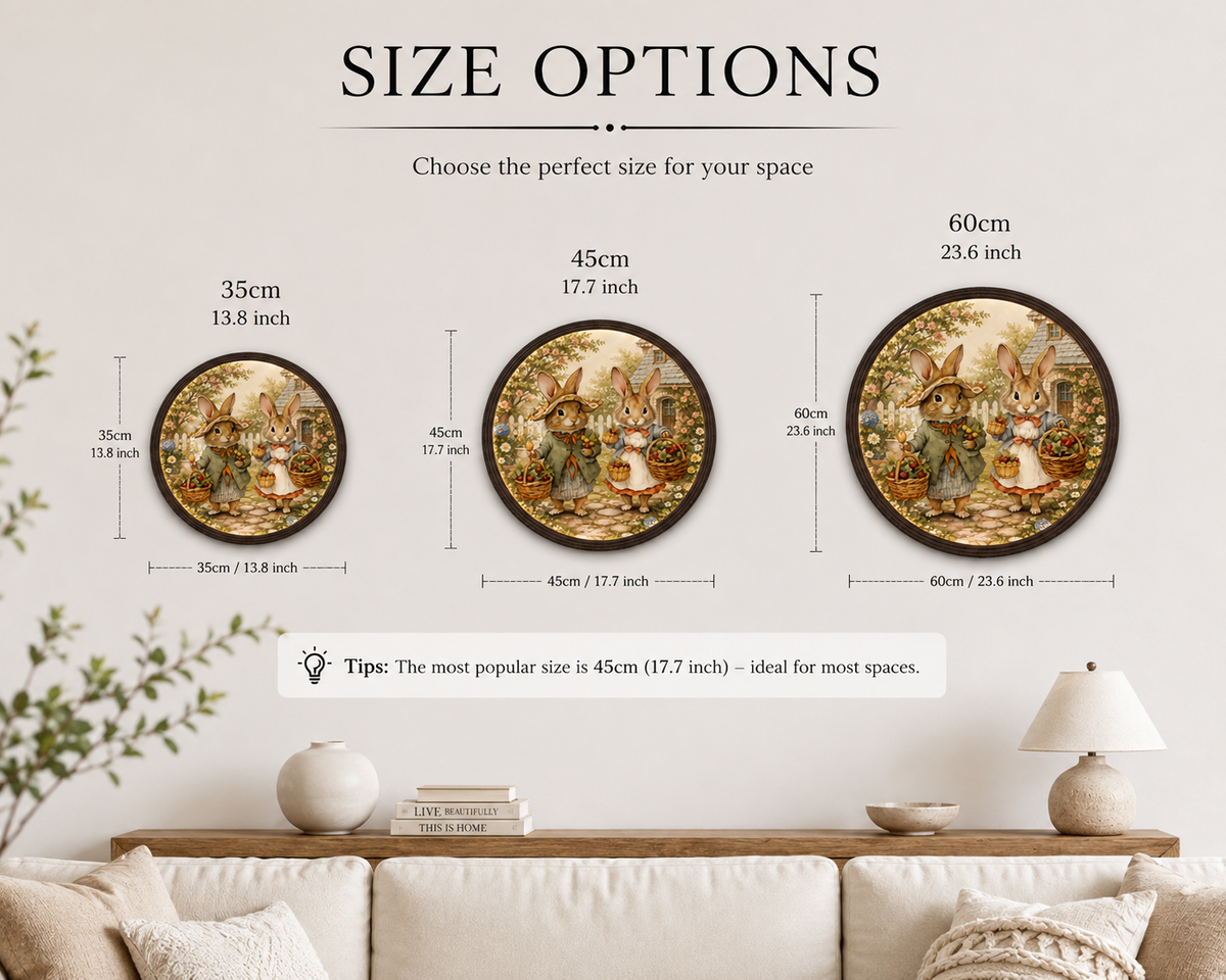 Rustic Bunny Garden LED Wall Art – Round Farmhouse Home Decor Light