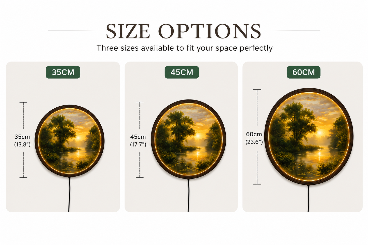 Golden Sunset River LED Wall Art – Round Illuminated Nature Wall Decor