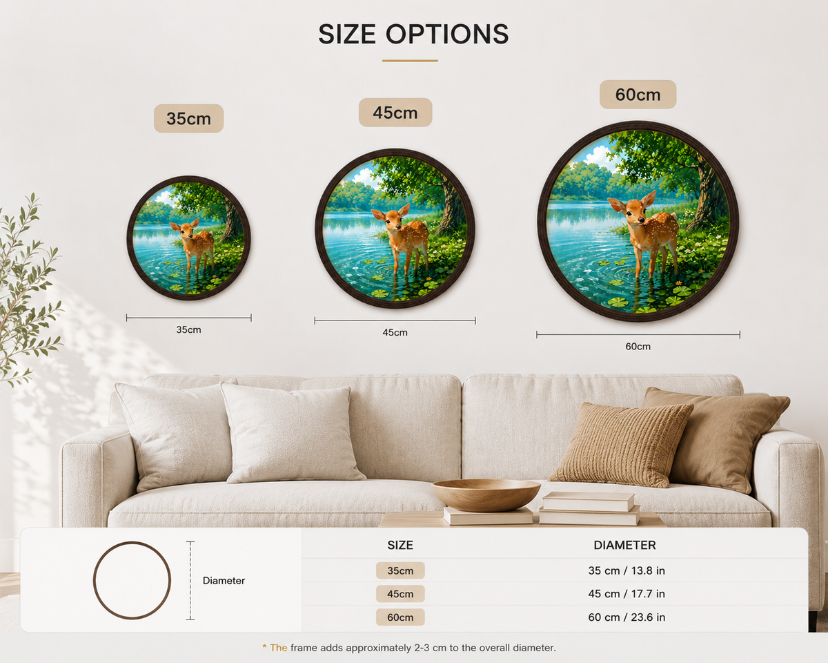 Rustic Deer Lake LED Wall Art – Round Wooden Framed Lighted Home Decor