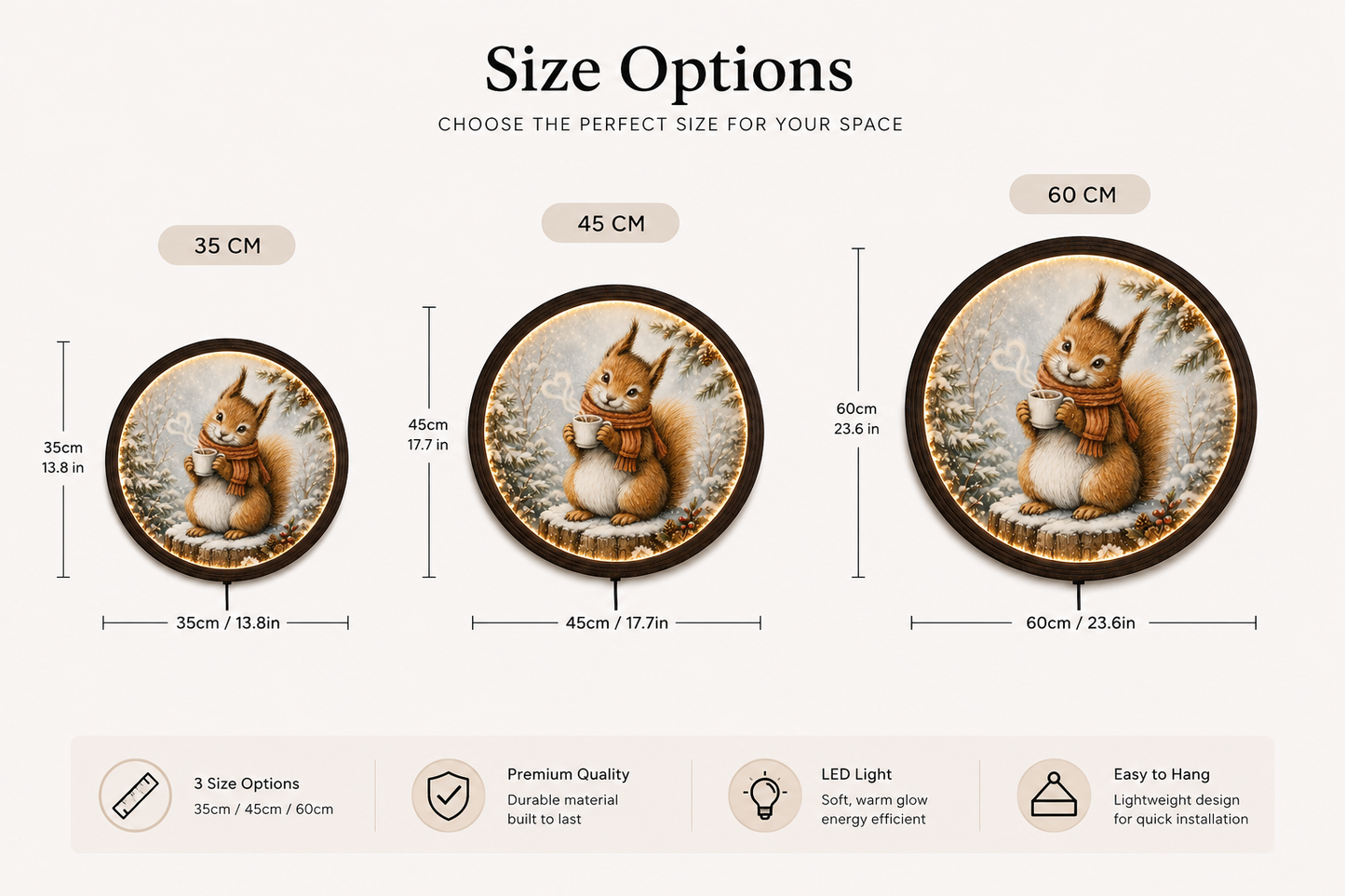Rustic Squirrel LED Wall Art – Cozy Winter Woodland Home Decor