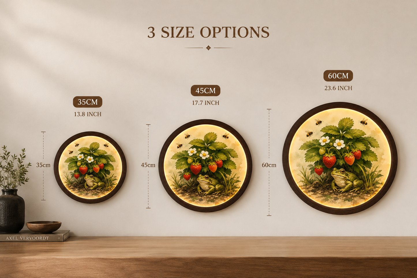 Enchanted Strawberry Garden LED Wall Art – Rustic Round Farmhouse Home Decor
