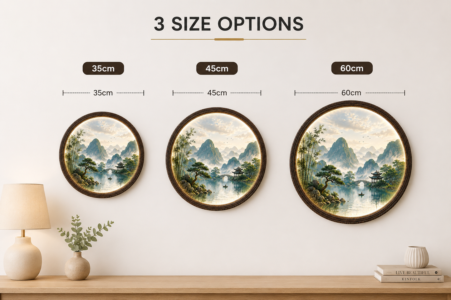 Round LED Mountain Landscape Wall Art – Zen Home Decor