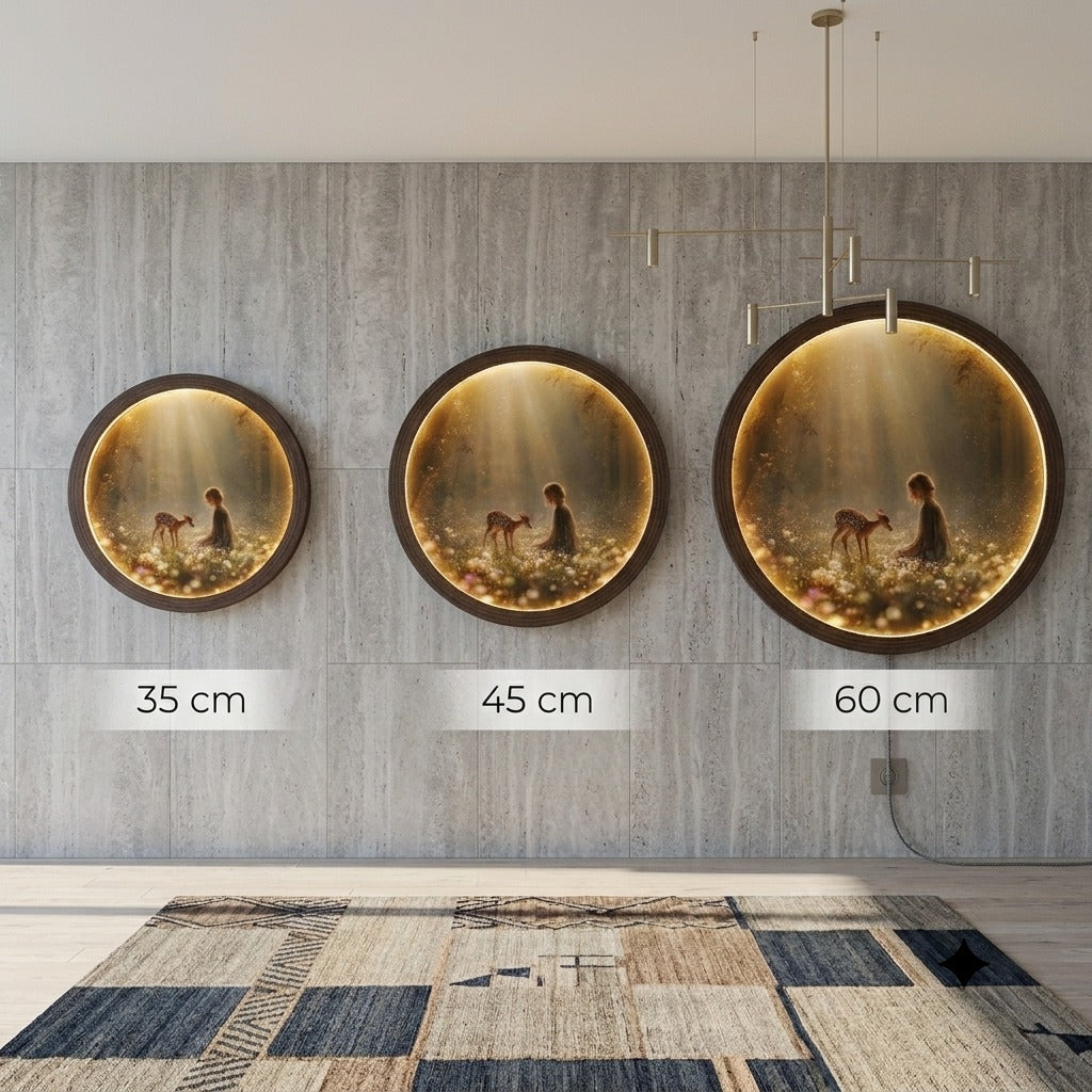Illuminated Enchanted Forest Girl & Fawn Round LED Wall Art Light