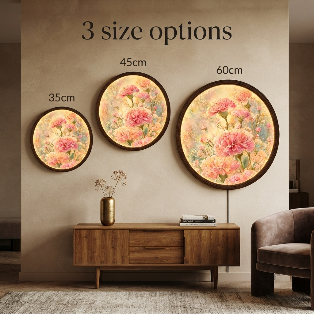 Floral LED Round Wall Art – Illuminated Flower Wall Decor
