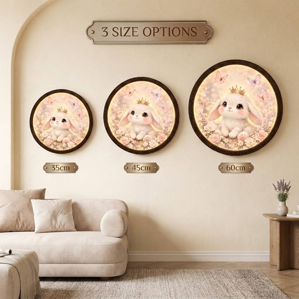 Crowned Bunny Floral LED Wall Light – Cute Rabbit Nursery Wall Decor