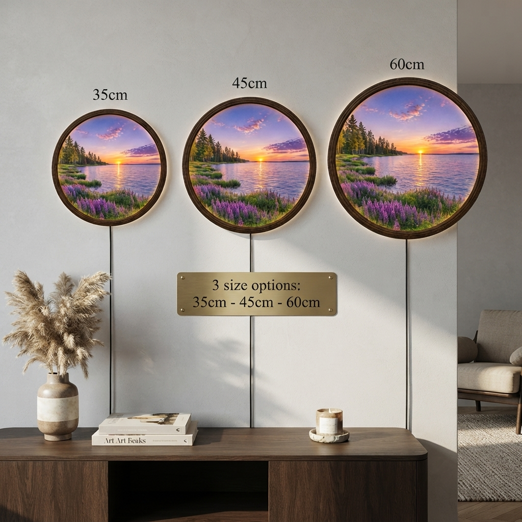 Round LED Lake Sunset Wall Art – Illuminated Nature Wall Decor