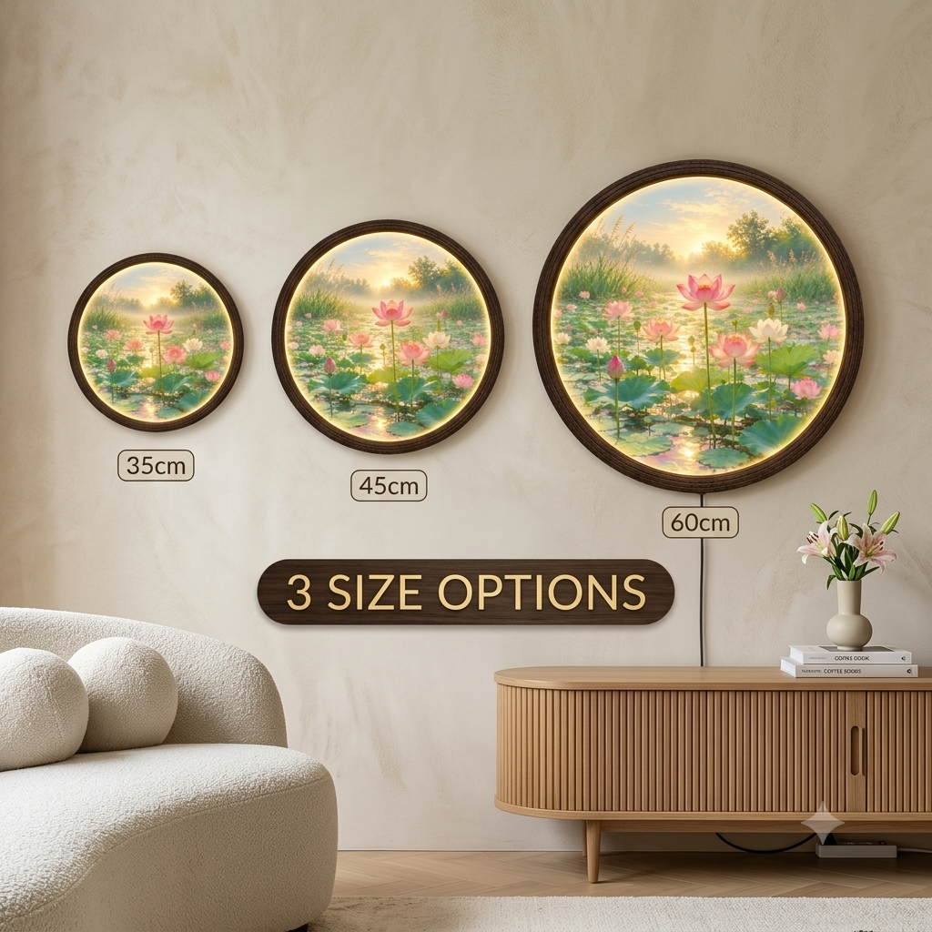 Lotus Pond LED Wall Art – Round Illuminated Wall Decor, Nature-Inspired Home Accent