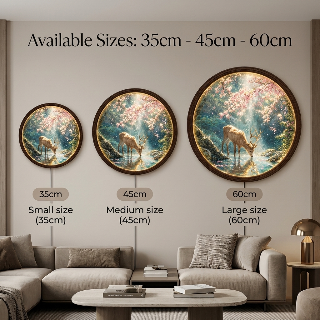 Illuminated Deer Forest Round Wall Art – LED Nature Home Decor