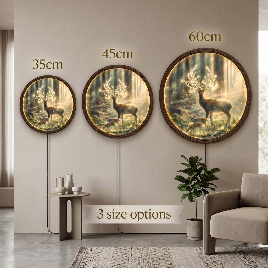 Round LED Deer Forest Wall Art – Illuminated Woodland Animal Wall Decor