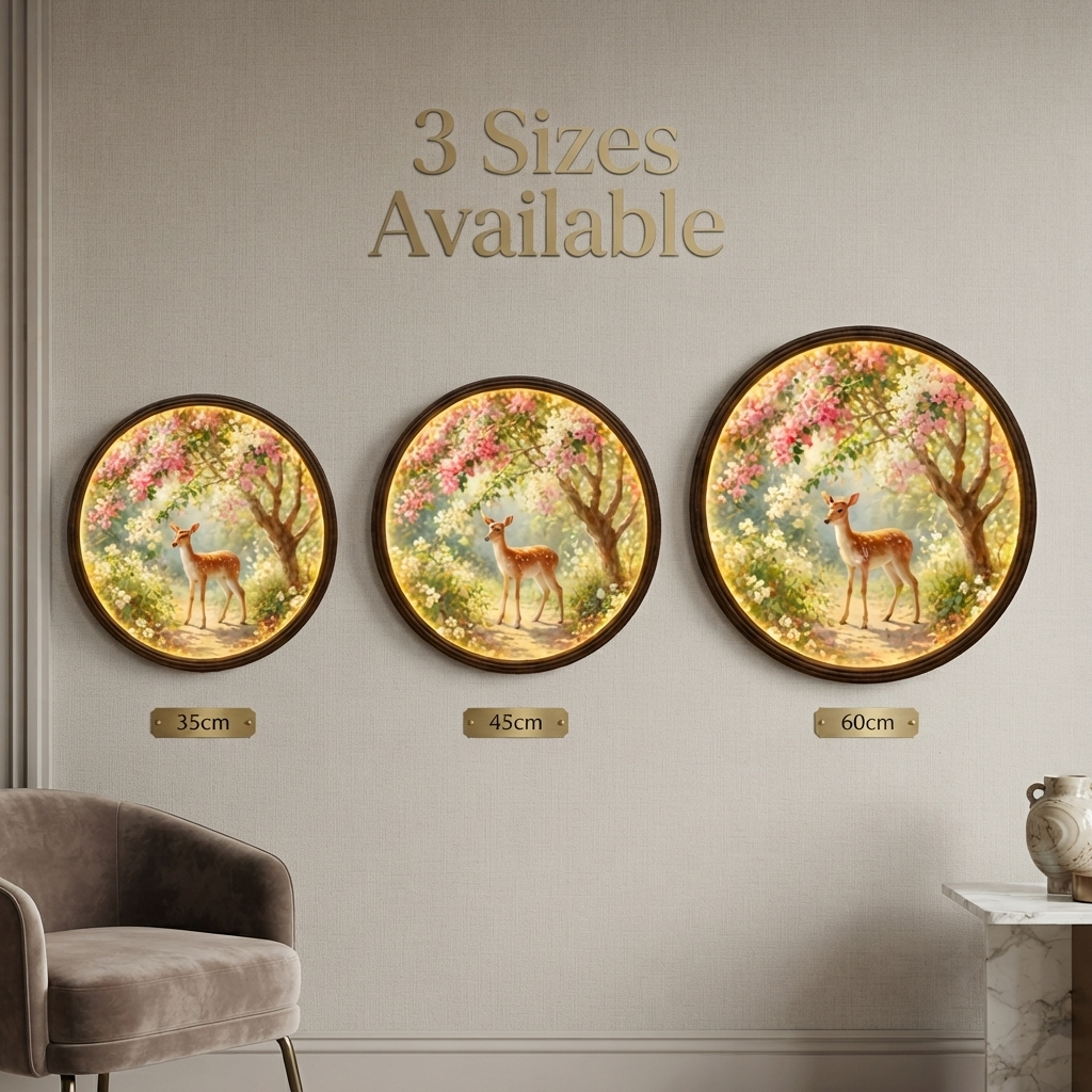 Illuminated Deer Garden Round Wall Art – LED Lighted Nature Wall Decor