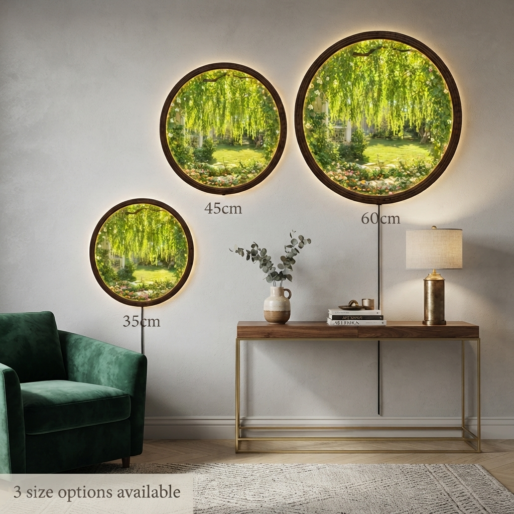 Round Garden View LED Wall Art Lamp – Illuminated Nature Wall Decor