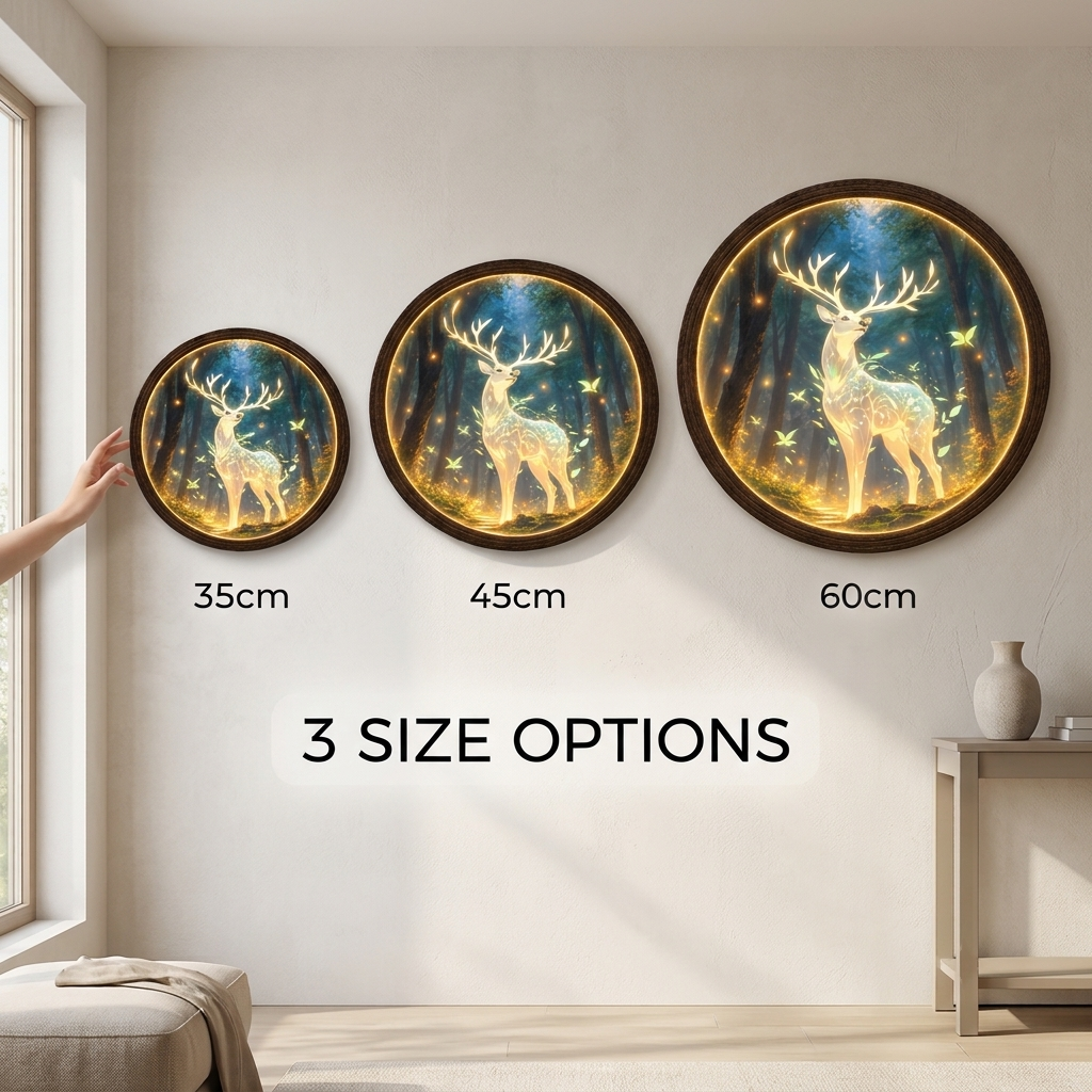 Glowing Deer LED Wall Art – Enchanted Forest Round Light Decor