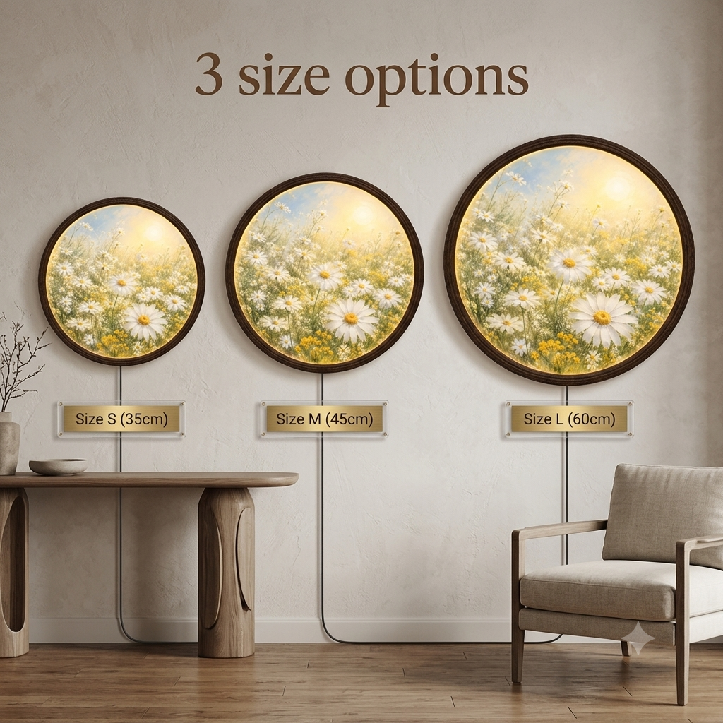 Floral LED Wall Art – Round Daisy Meadow Illuminated Wall Decor
