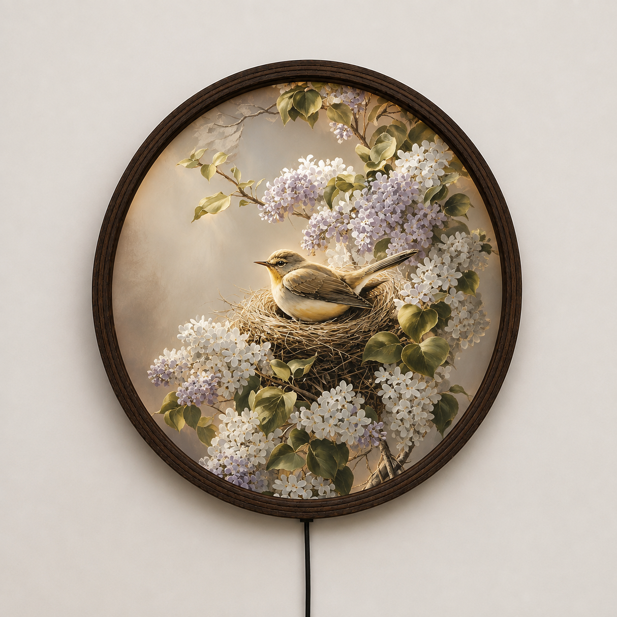 Illuminated Bird & Floral Round Wall Art – LED Backlit Nature Home Decor