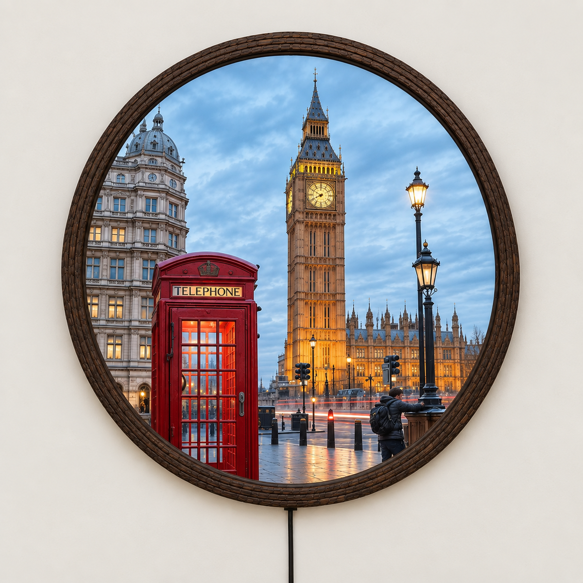 London Cityscape Round LED Wall Art – Illuminated British Landmark Home Decor