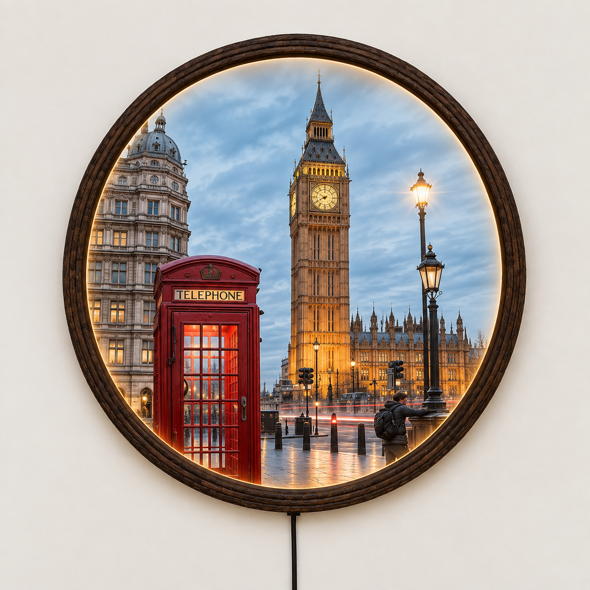 London Cityscape Round LED Wall Art – Illuminated British Landmark Home Decor