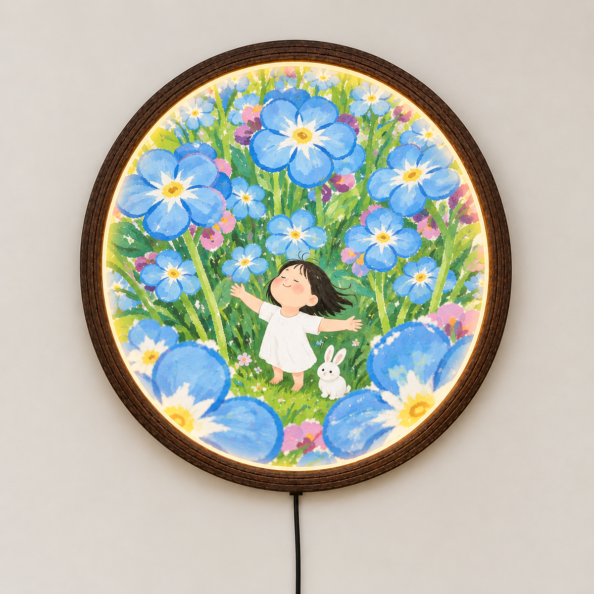 Round Floral LED Wall Art Light – Illuminated Decorative Wall Lamp