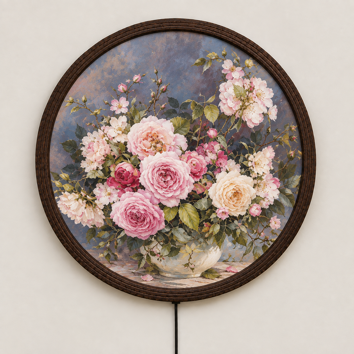 Floral Round LED Wall Art – Illuminated Rose Bouquet Home Decor