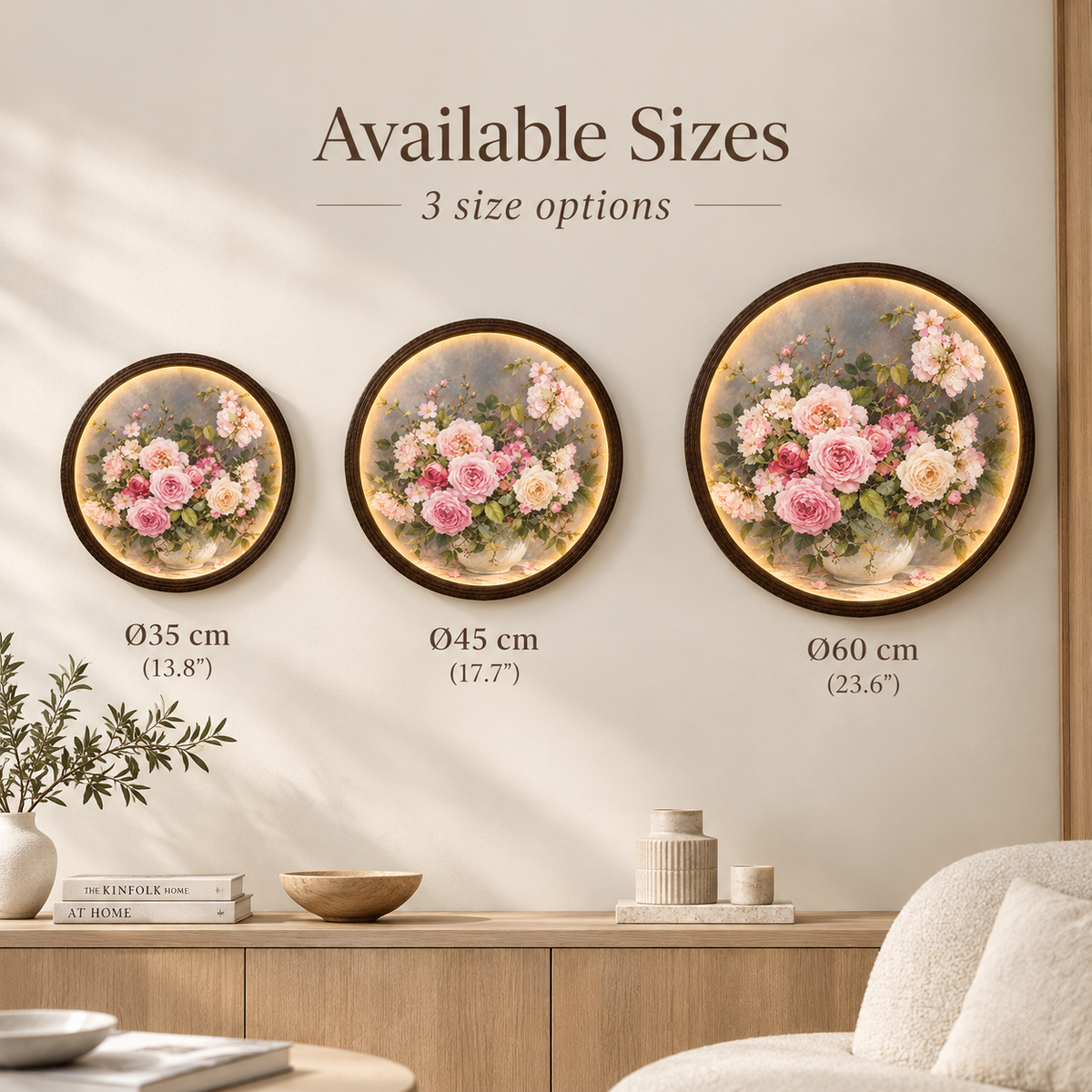 Floral Round LED Wall Art – Illuminated Rose Bouquet Home Decor