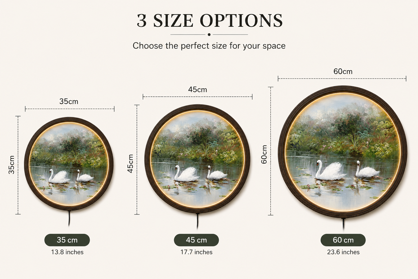 Elegant Swan Lake LED Round Wall Art – Luxury Nature Home Decor