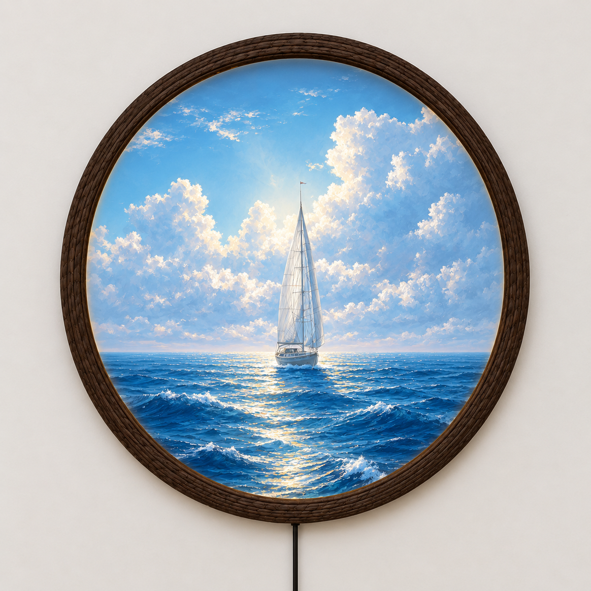 Sailboat Ocean LED Wall Art – Round Nautical Illuminated Wall Decor
