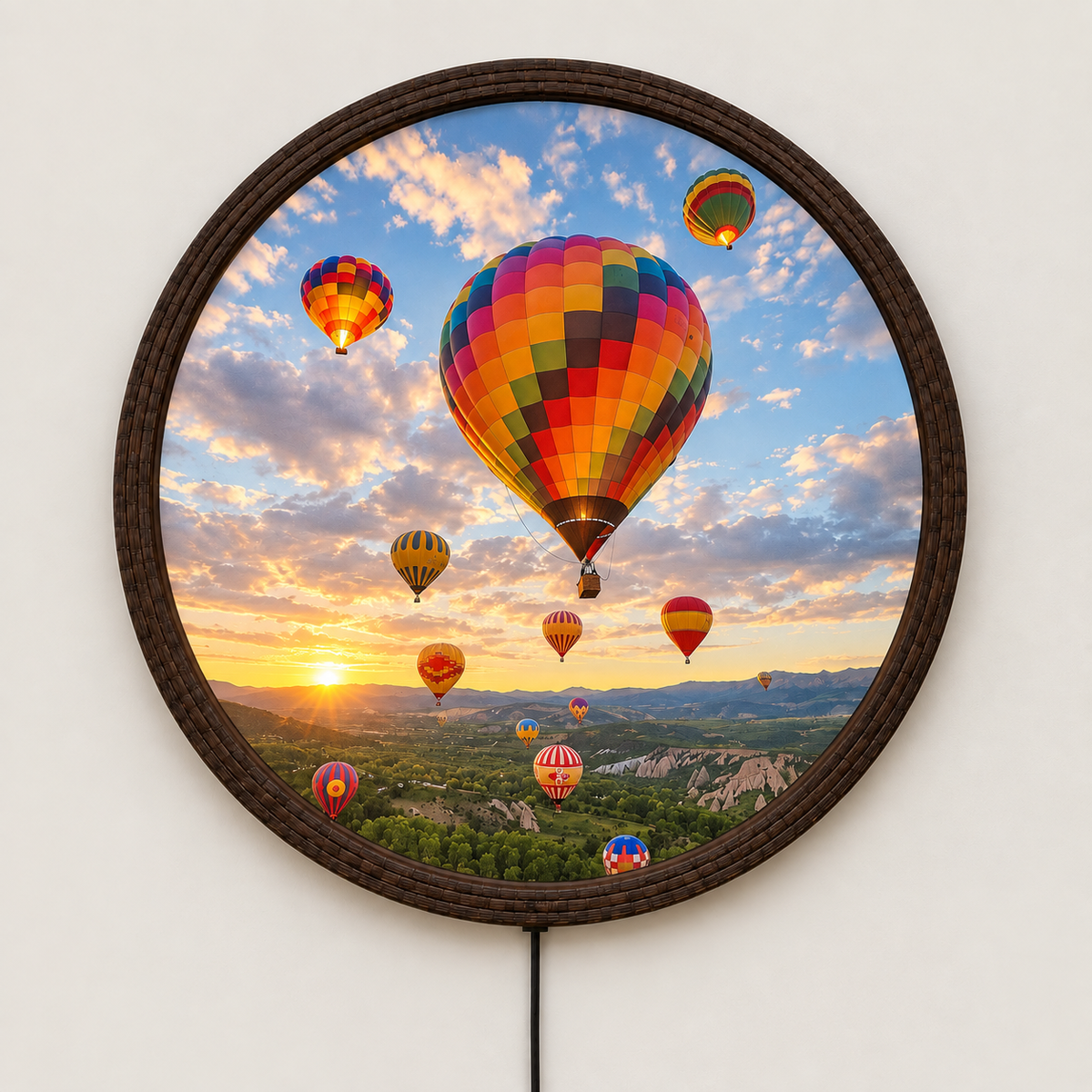 Hot Air Balloon LED Wall Art – Round Illuminated Wall Decor for Living Room