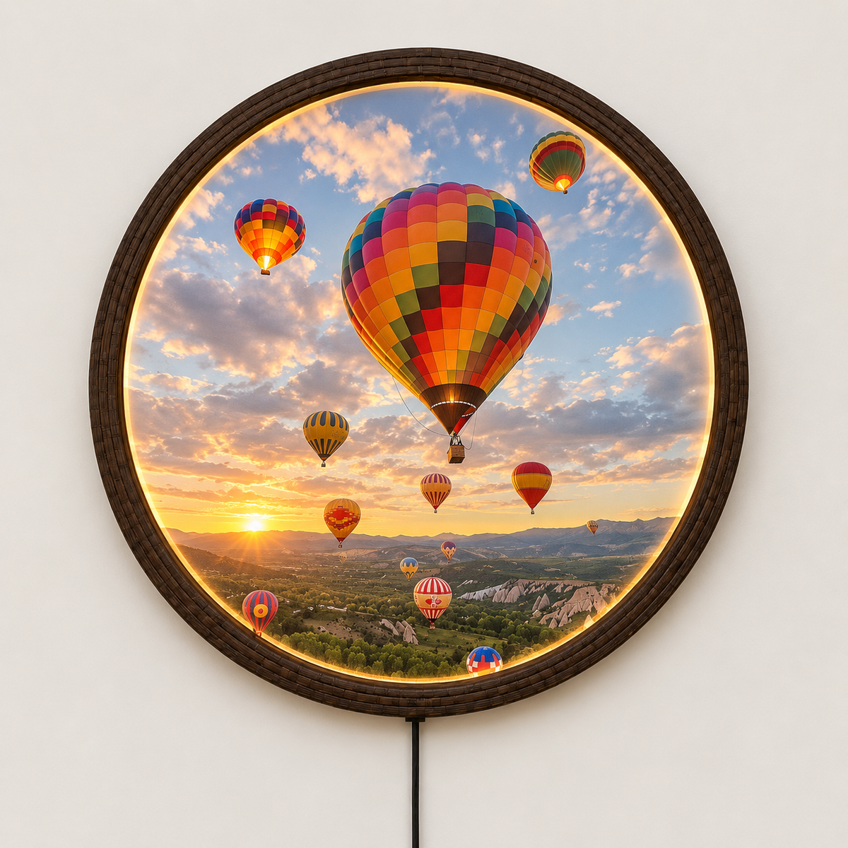 Hot Air Balloon LED Wall Art – Round Illuminated Wall Decor for Living Room