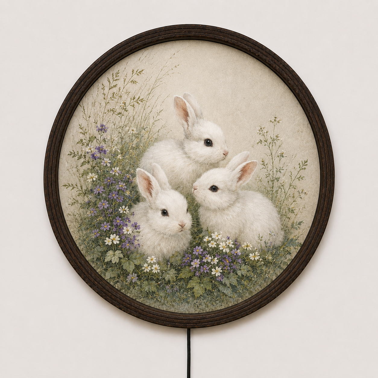Round Rabbit LED Wall Art – Rustic Farmhouse Home Decor, Illuminated Bunny Wall Hanging