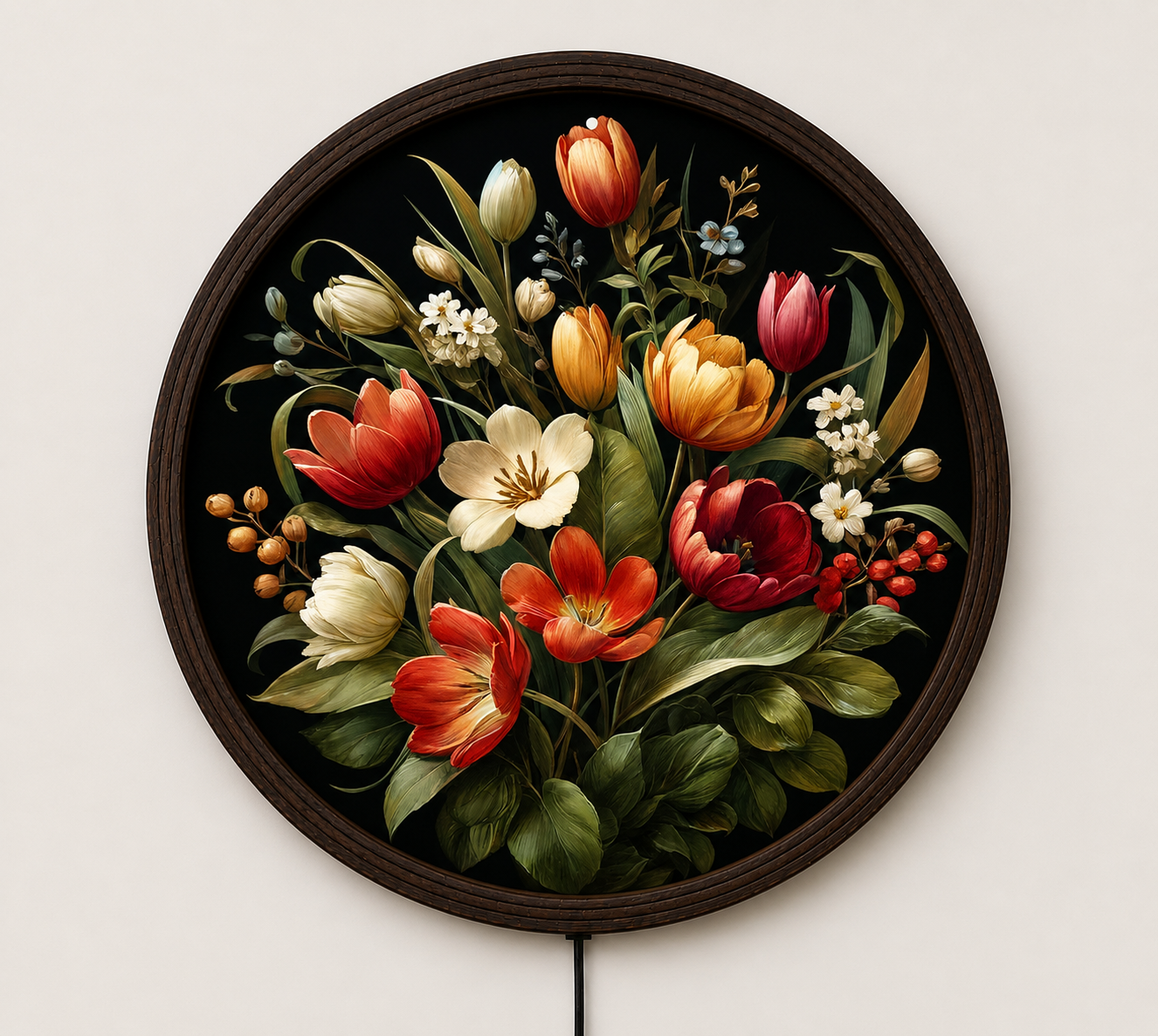 Elegant Floral LED Wall Art – Round Tulip Bloom Lighted Wall Decor, Modern Botanical Home Decor, Illuminated Acrylic Wall Hanging, Living Room Bedroom Decoration  Alternative SEO-friendly Shopify titles: