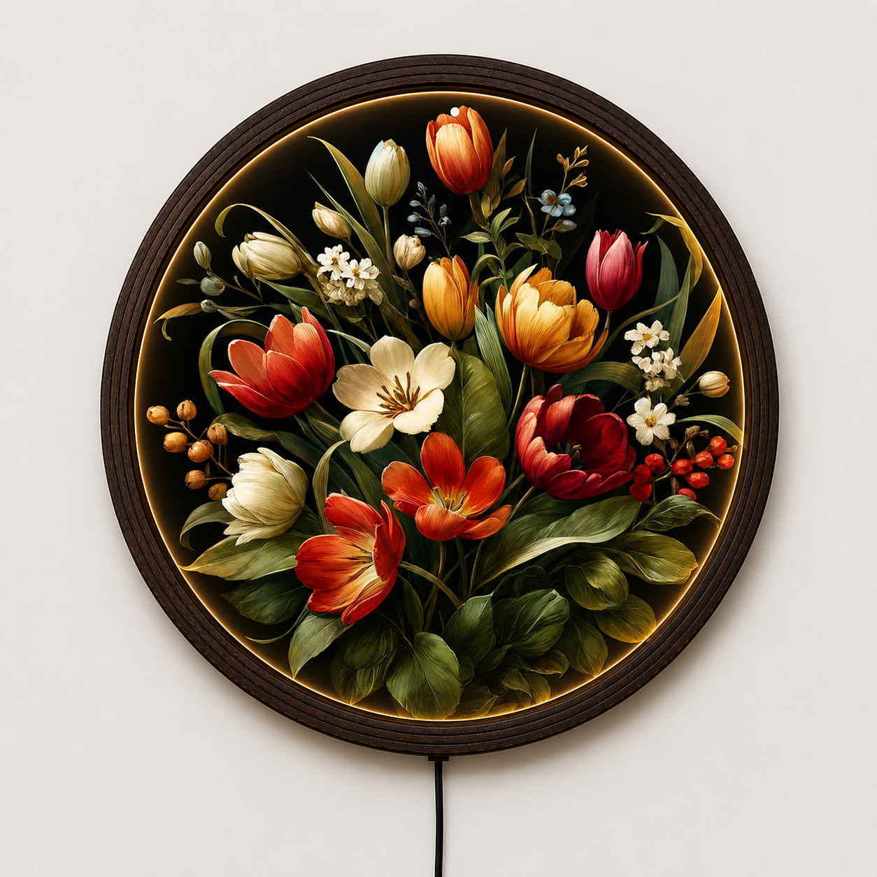Elegant Floral LED Wall Art – Round Tulip Bloom Lighted Wall Decor, Modern Botanical Home Decor, Illuminated Acrylic Wall Hanging, Living Room Bedroom Decoration  Alternative SEO-friendly Shopify titles: