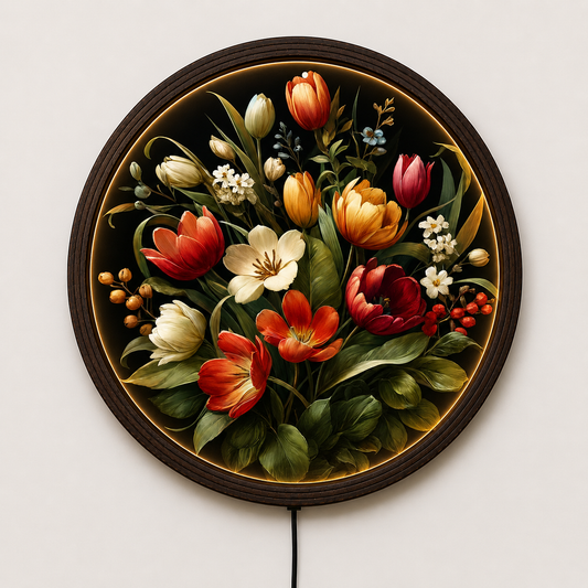 Elegant Floral LED Wall Art – Round Tulip Bloom Lighted Wall Decor, Modern Botanical Home Decor, Illuminated Acrylic Wall Hanging, Living Room Bedroom Decoration  Alternative SEO-friendly Shopify titles: