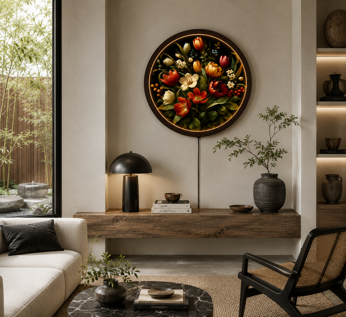 Elegant Floral LED Wall Art – Round Tulip Bloom Lighted Wall Decor, Modern Botanical Home Decor, Illuminated Acrylic Wall Hanging, Living Room Bedroom Decoration  Alternative SEO-friendly Shopify titles:
