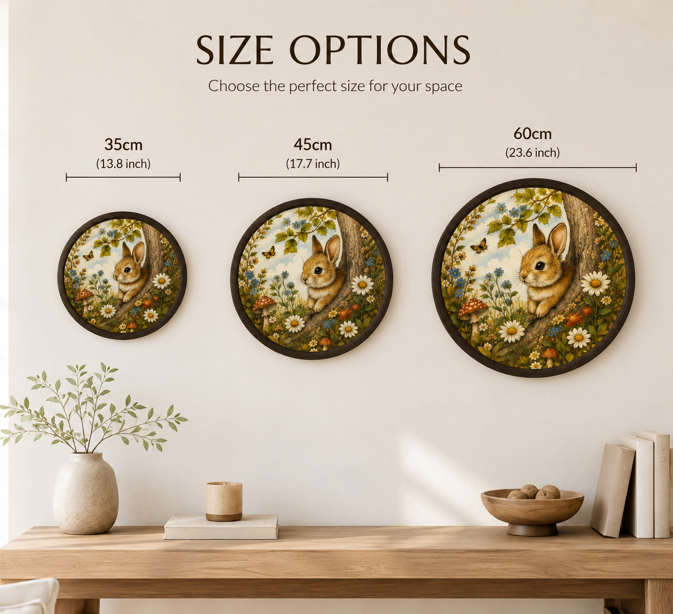 Woodland Bunny LED Wall Art – Round Illuminated Forest Rabbit Decor with Floral Nature Design | Rustic Home Decor