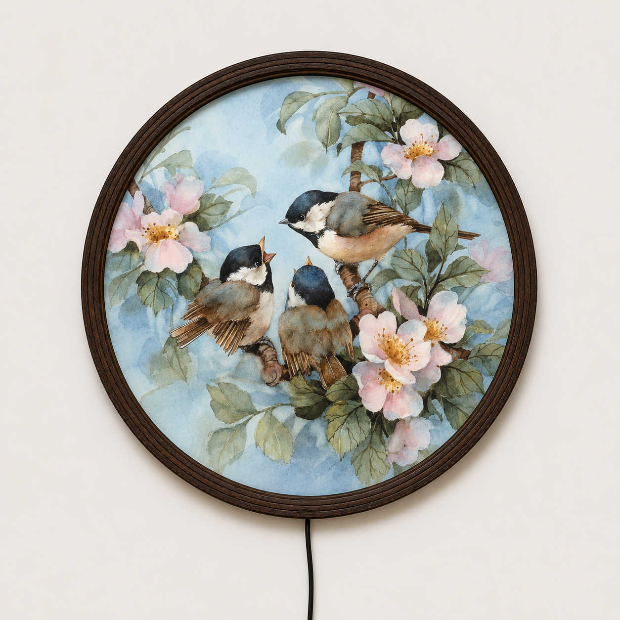 LED Bird & Blossom Round Wall Art | Illuminated Floral Decor | Modern Home Decor Wall Light | Handmade Circular Hanging Sign