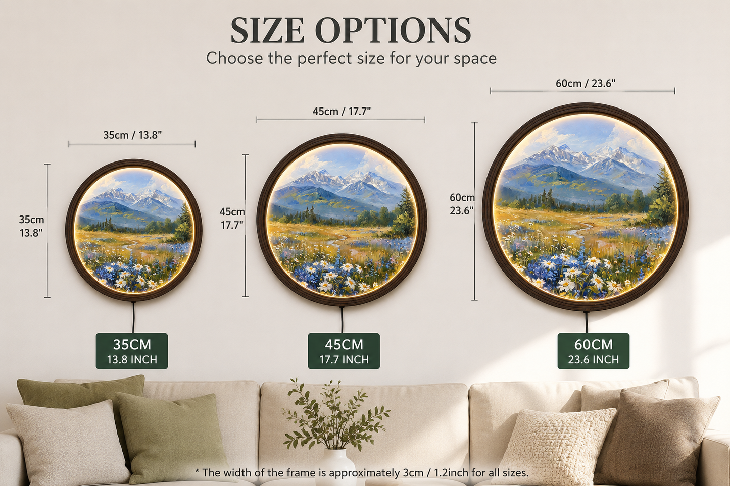 LED Mountain Meadow Round Wall Art – Modern Nature Home Decor