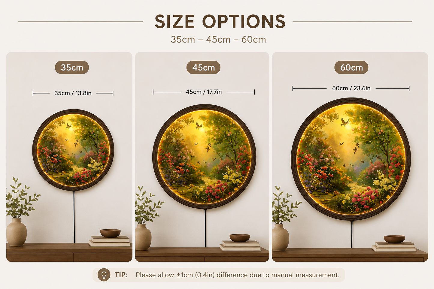 Enchanted Garden LED Wall Art – Round Lighted Nature Wall Decor for Living Room