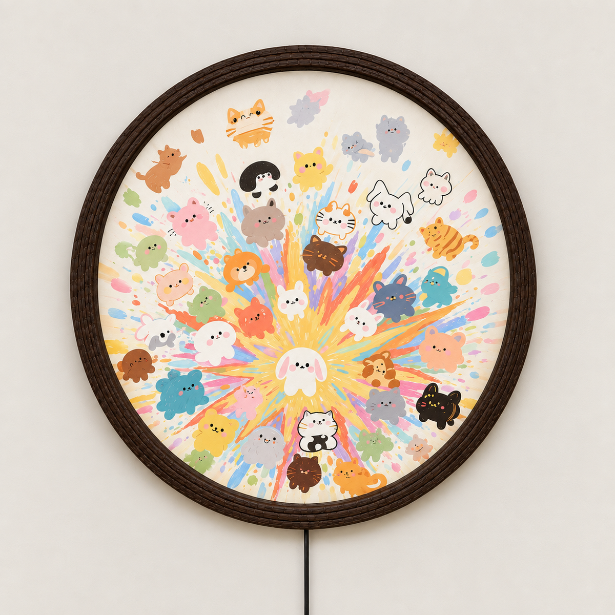 Cute Cartoon Animals Illuminated Round Wall Art – LED Ambient Night Light