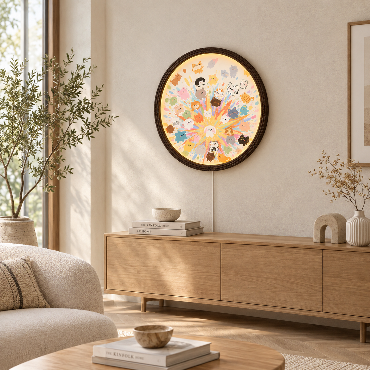 Cute Cartoon Animals Illuminated Round Wall Art – LED Ambient Night Light