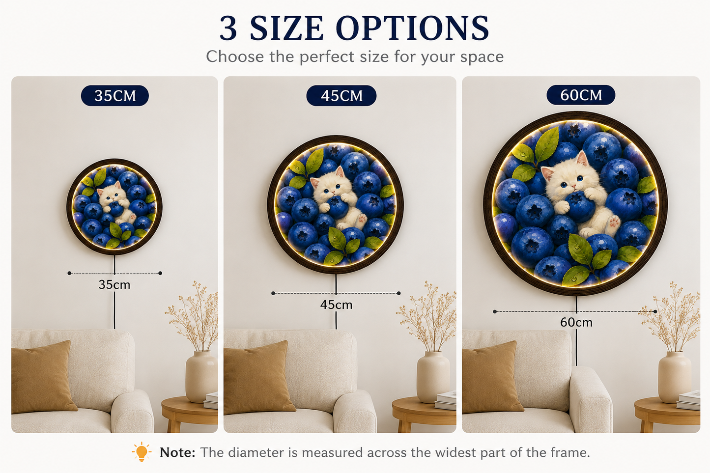 Blueberry Cat LED Wall Art – Whimsical Round Illuminated Home Decor