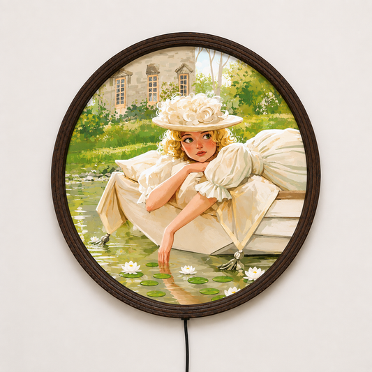 Vintage Lady Garden Round LED Wall Art – Elegant Cottagecore Home Decor Light