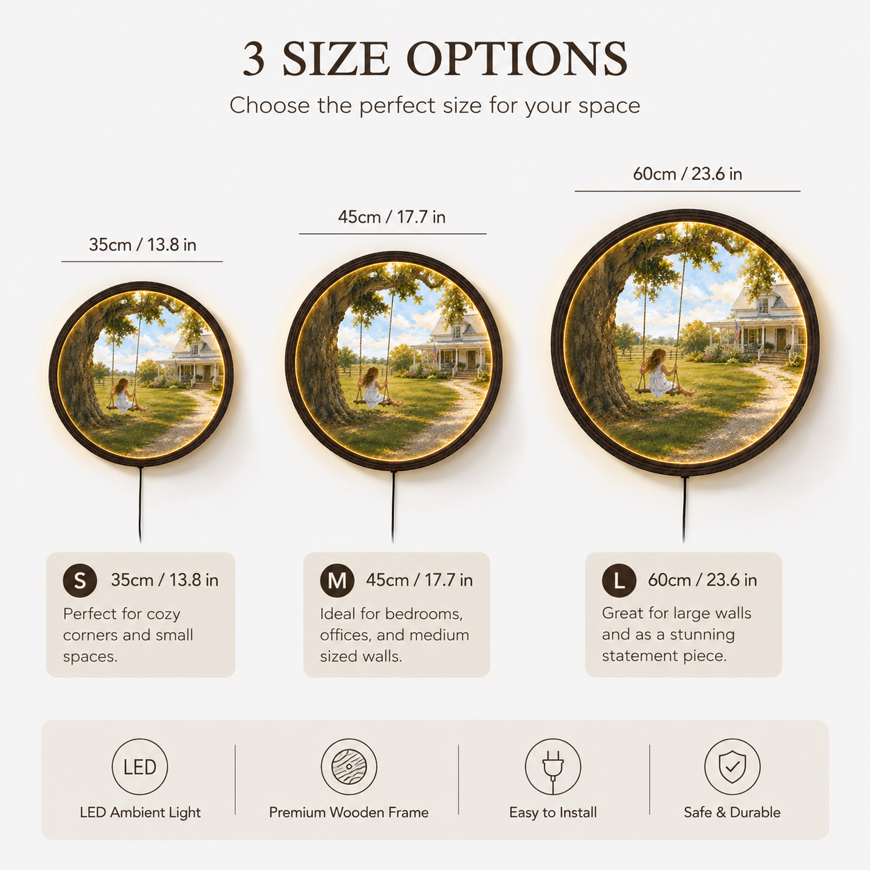 Rustic Farmhouse LED Wall Art – Round Countryside Swing House Decor