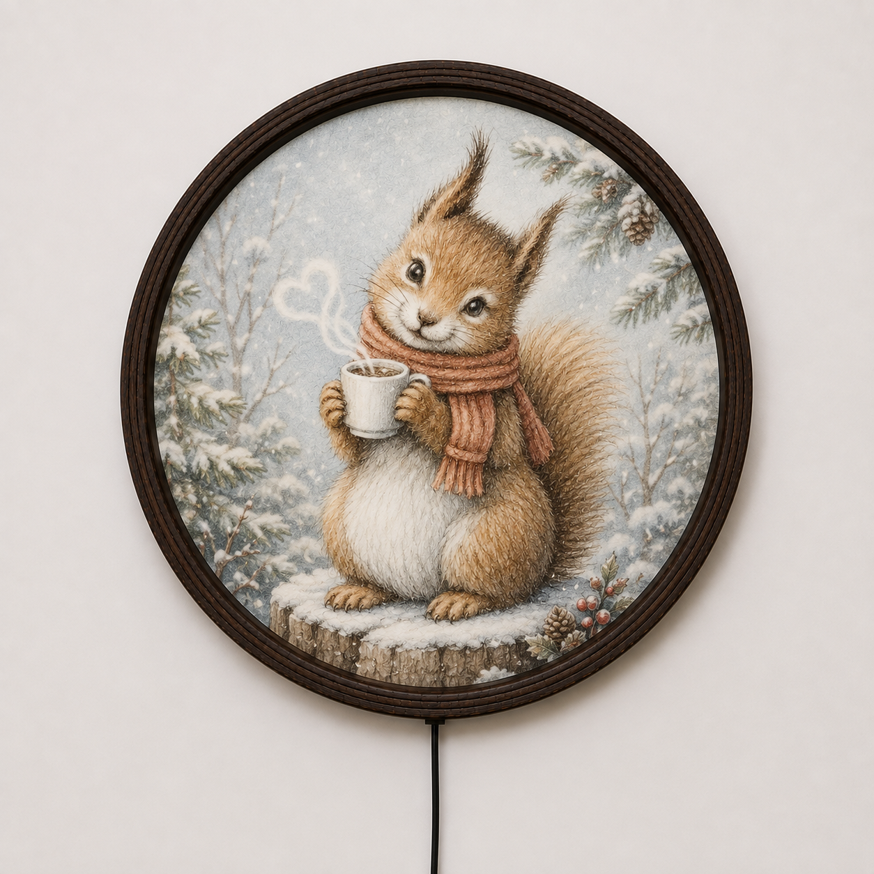 Rustic Squirrel LED Wall Art – Cozy Winter Woodland Home Decor