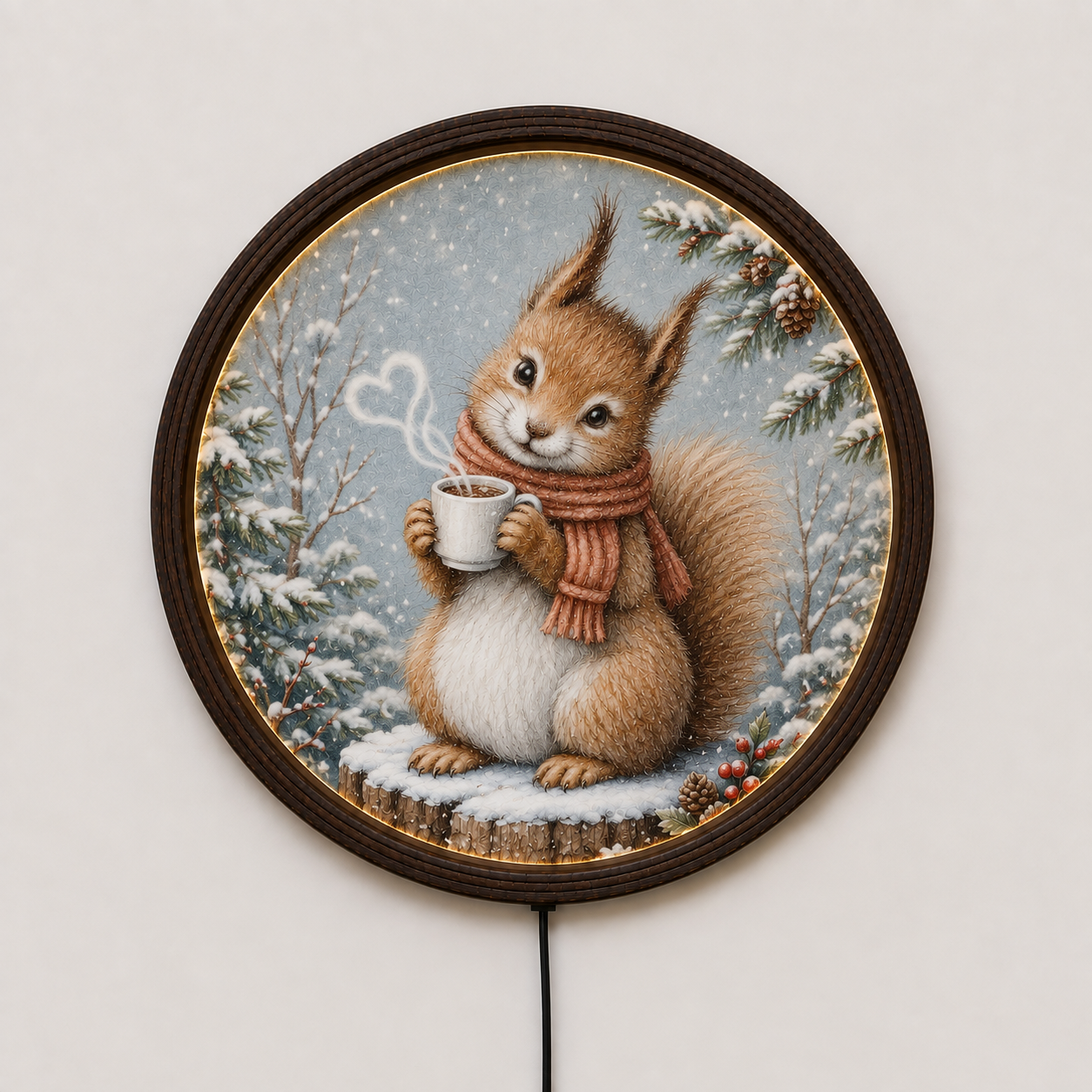 Rustic Squirrel LED Wall Art – Cozy Winter Woodland Home Decor