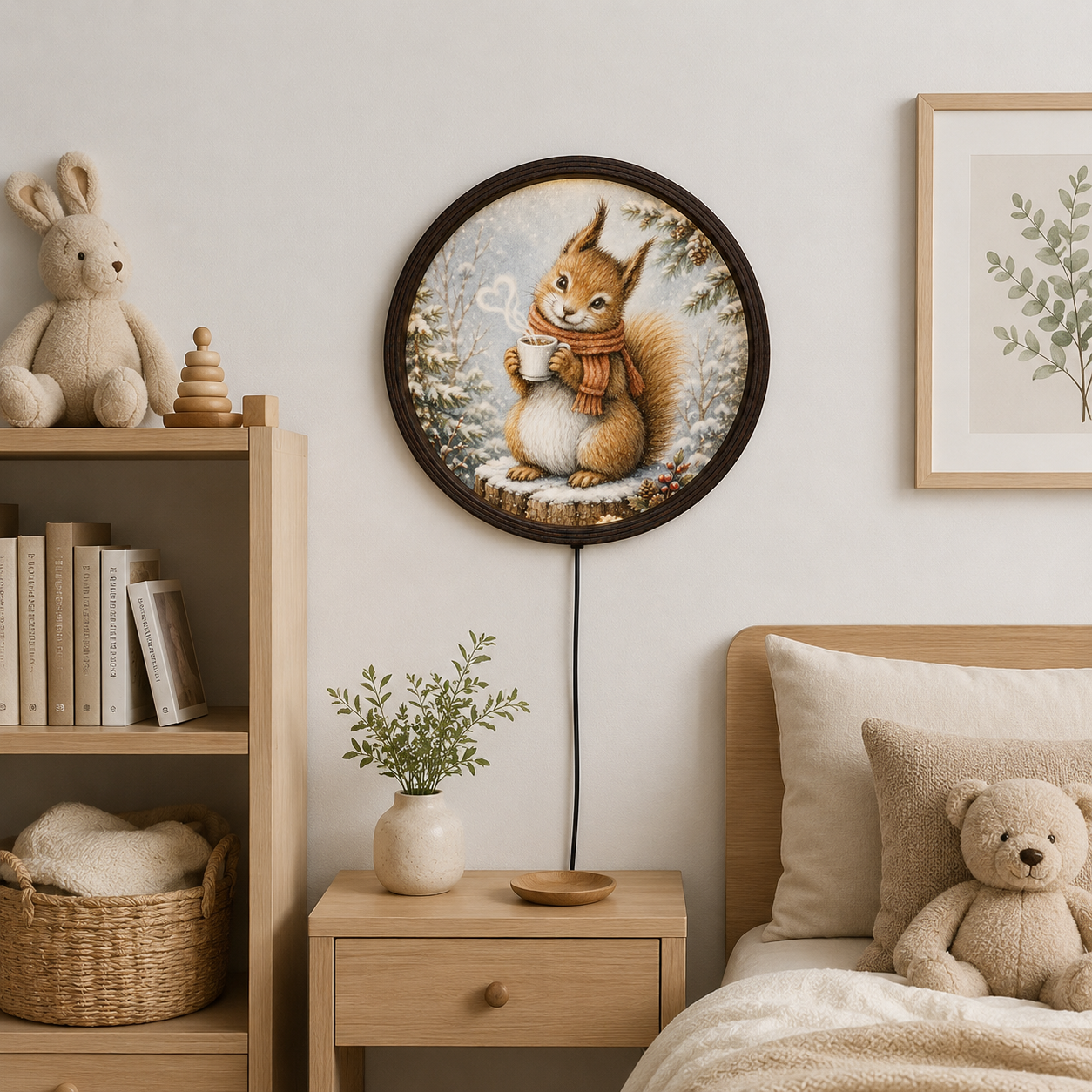 Rustic Squirrel LED Wall Art – Cozy Winter Woodland Home Decor