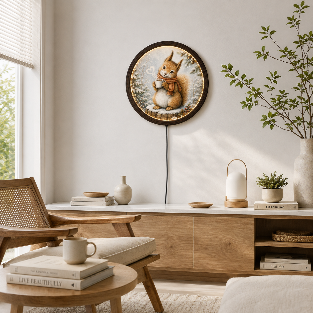 Rustic Squirrel LED Wall Art – Cozy Winter Woodland Home Decor