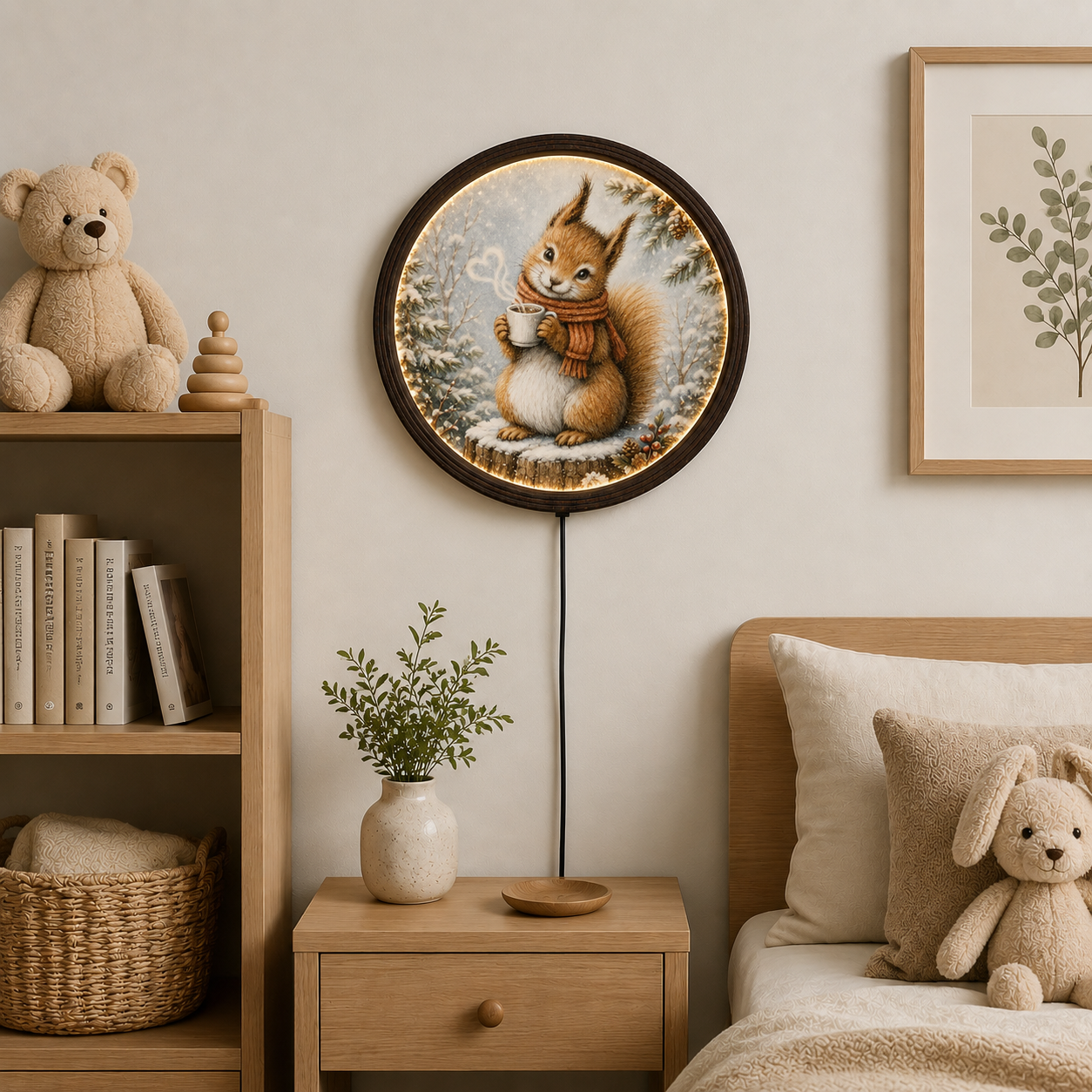 Rustic Squirrel LED Wall Art – Cozy Winter Woodland Home Decor