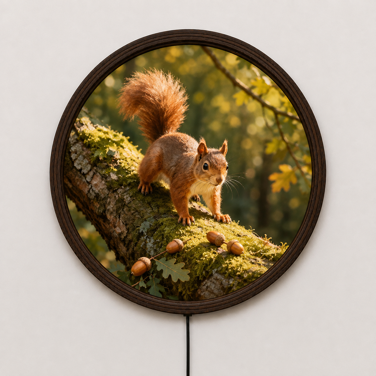 Rustic Squirrel Wall Art – Round LED Lighted Woodland Animal Decor