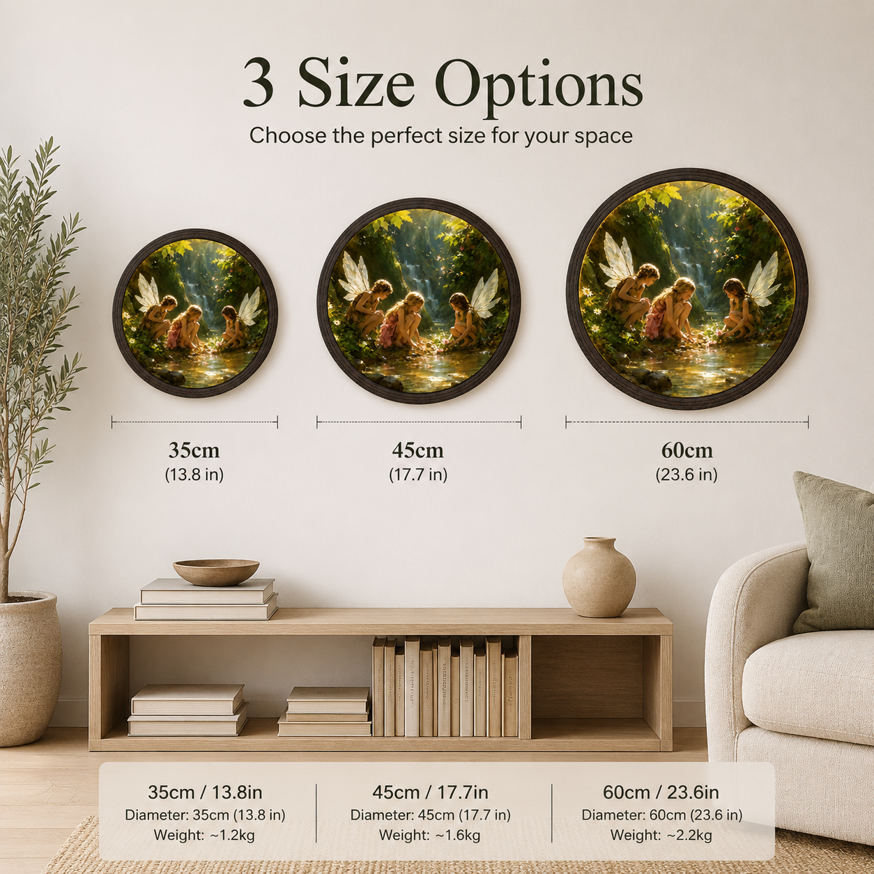 Enchanted Forest Fairies LED Wall Art – Round Illuminated Nature Landscape Canvas Frame