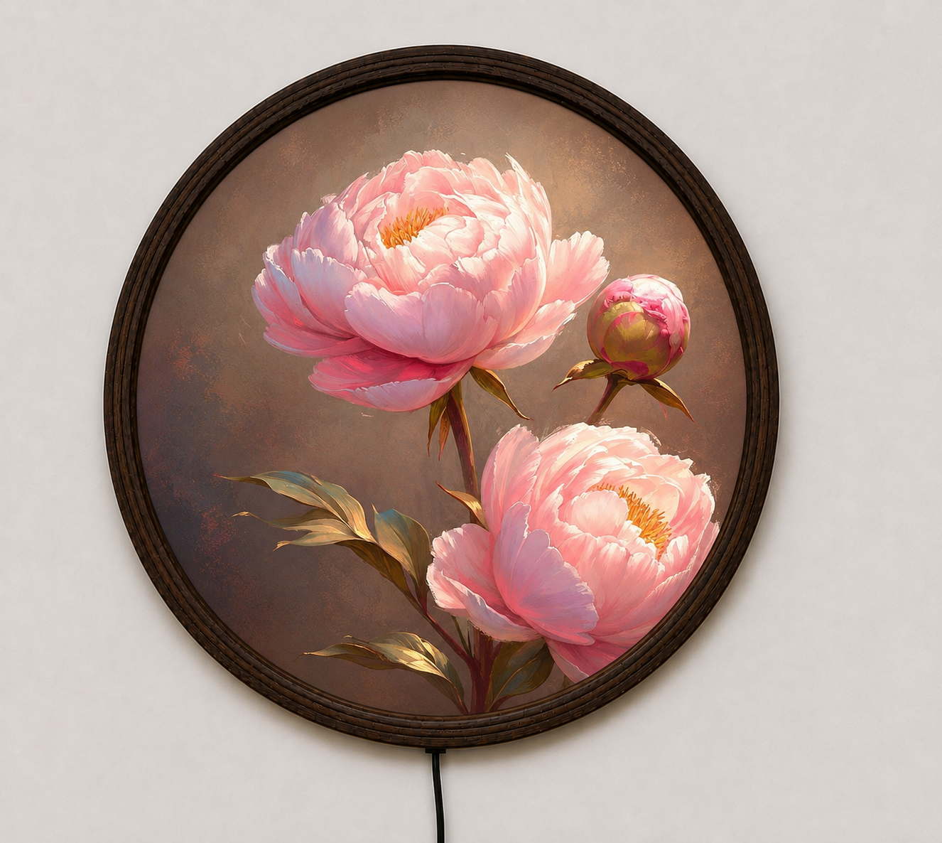 Round LED Peony Wall Art | Elegant Floral Home Decor